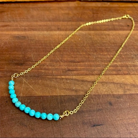 Turquoise and Gold Beaded Bar Necklace - Picture 2 of 4